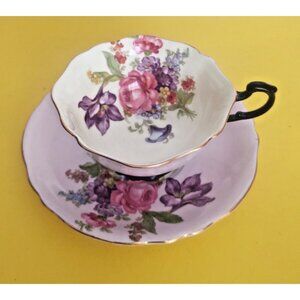 Paragon Double Warrant  Bone China Teacup and Saucer  RARE  Black handle & foot